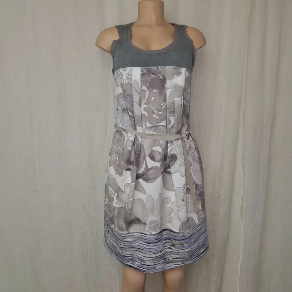 Simply Vera Vera Wang Women Size M Gray and White Floral Midi Dress - Picture 1 of 16